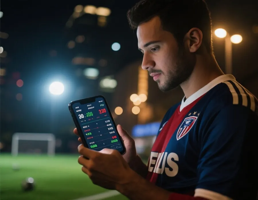 球迷使用手機查看即時比分